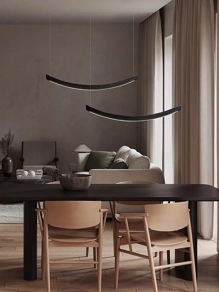 2026 Wood Arch Modern Long Pendant Light - Minimalist LED Dining Table Chandelier