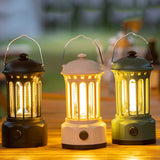Portable Retro Camping Lantern Emergency COB Camping Light Waterproof Lightweight Tent Lamp with Hook for Outdoor Hiking BBQ