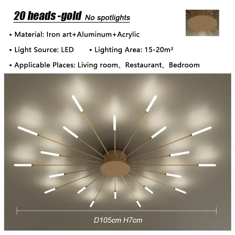 Modern Firework Led Chandeliers Lighting Lamp Home Decor Living Room Ceiling Lights Luminaria Bedroom Black Gold Spiral Lamparas