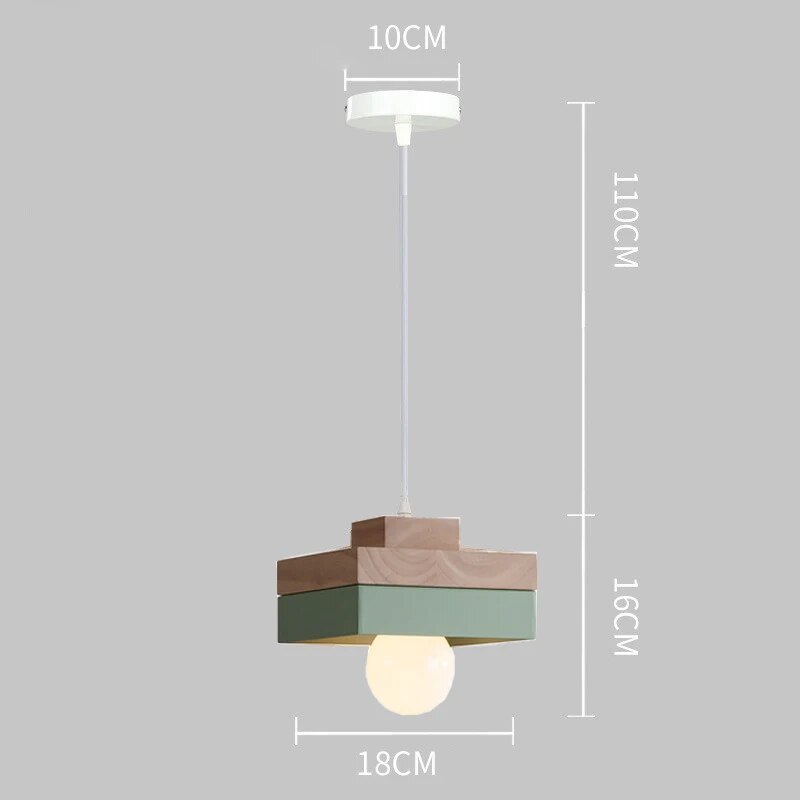 Nordic LED Wooden Pendant Light Iron 18CM Square Living Room Hanging Fixture For Bedroom Dining Room Study Home Decor Luminaires