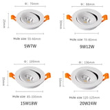 Led Downlight Recessed Ceiling Lamp 5W7W9W12W15W18W Dimmable white black Spot Light 360° Adjustable indoor lighting