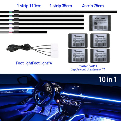 Full Color Streamer Car Ambient Lights RGB 64 Color Universal LED Interior Hidden Acrylic Strip Symphony Atmosphere Lamp