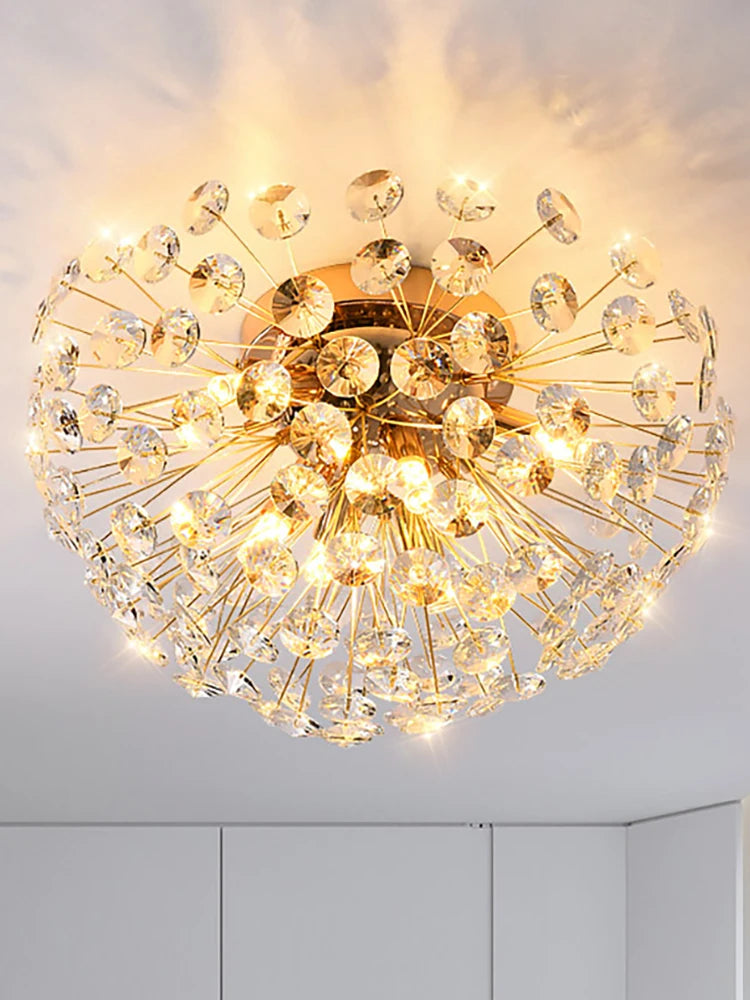 Modern French Dandelion Crystal Ceiling Light Fireball Light French Gold Restaurant Living Room Bedroom Lighting G9LED