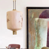 Chinese Style Japanese Fabric Lantern Pendent Lamp Hotel Restaurant Tatami Hand-painted Bamboo Leaf Pattern Room Decor Lights