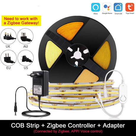 Wi-fi CCT COB LED Strip Light Kit 5mm 10mm Color Temperature Dimmable Supports Alexa Google SmartThings Room Decors