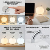 Modern Minimalist Apple Glass Table Lamp, Touch Control 3-Color Dimmable LED Bedside Night Light, Elegant Artful Nordic Lamp
