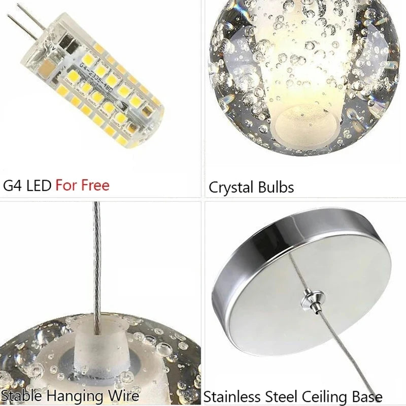LED Villa Staircase Pendant Lights Long Cable Hanging crystal glass ball droplight for Restaurant Bar Indoor Decorative