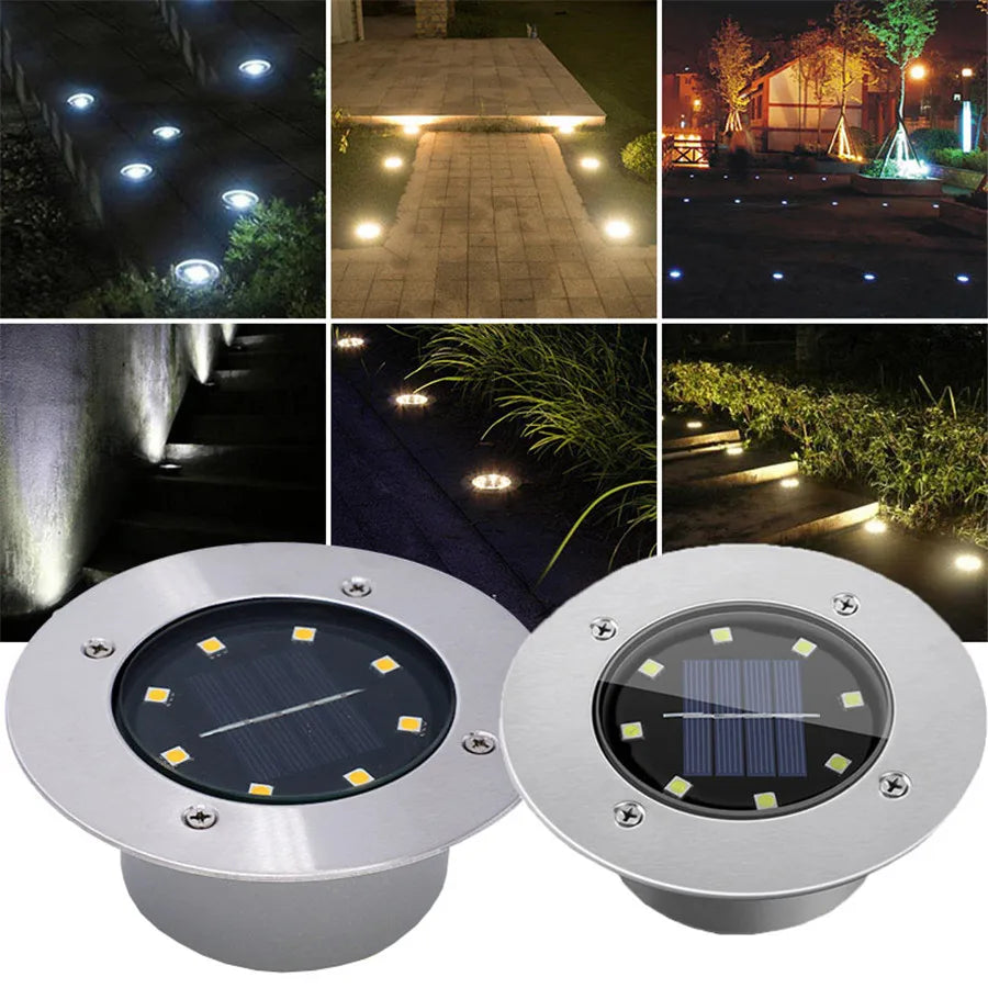 8 LED Outdoor Solar Underground Floor Buried Lamp Waterproof Landscape Garden Path Way Underground Decking Light