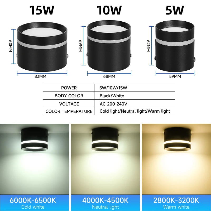 Surface Mounted Ceiling Downlight Lamp Spotlight 5/10/15w Cob Led Spot Lights Ceiling Fixtures Lighting For Bedroom Kitchen Home