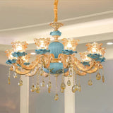 Large Blue Ceramic Chandelier Modern Crystal Glass Fixture Dining Room Contemporary Chandelier For Living Room Home Lighting