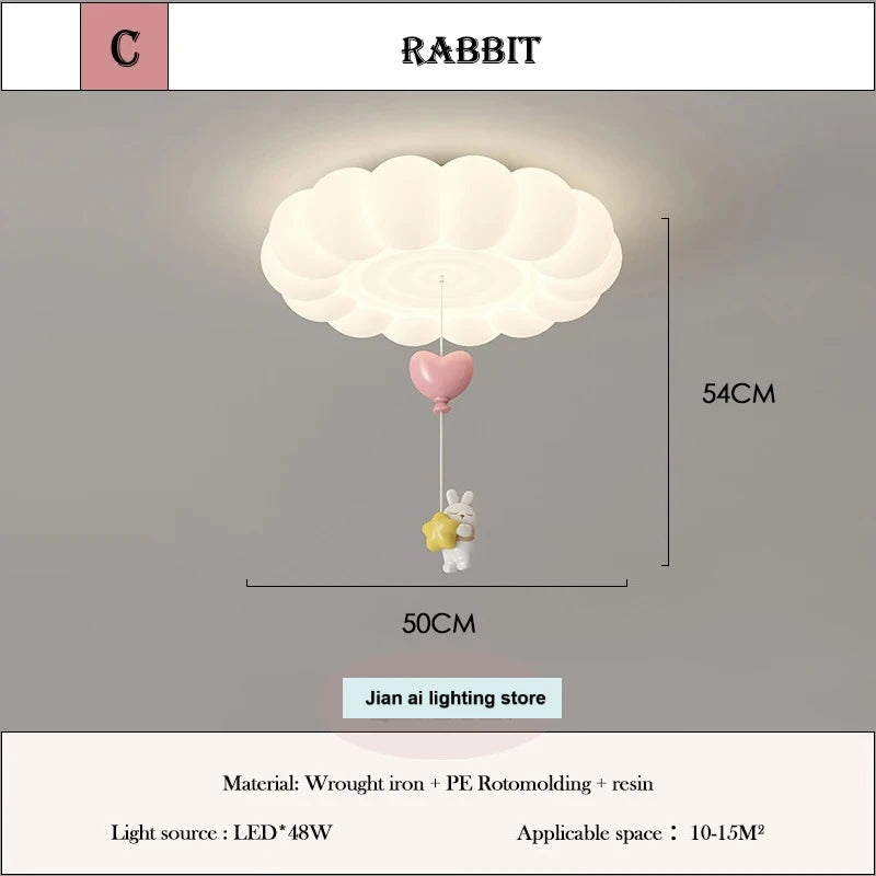 LED Bubble Cloud Rabbit Light Children's Room Ceiling Lights  Cream Style Warm Baby Room Nursery Boy Girl Bedroom Ceiling Lamps