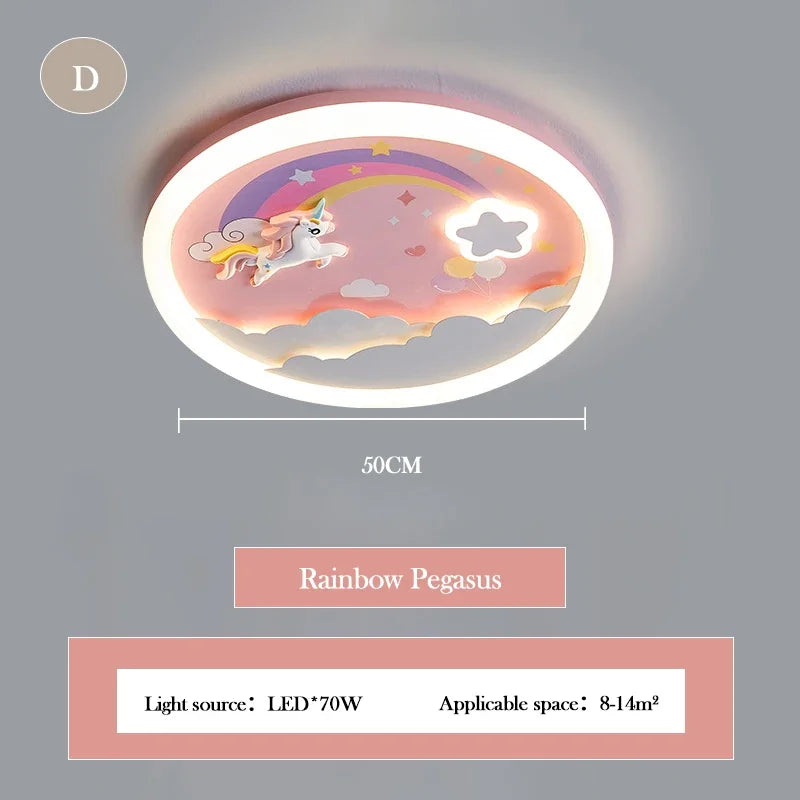 LED Warm Cute Nursery Children's Room Girl Bedroom Pegasus Ceiling Lights Pink Rainbow Unicorn Light Princess Room Ceiling Lamps