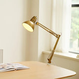 Electric 62000010 32 MultiJoint Desk Lamp with Metal Clamp, Matte Brass, White Accents, On Off Rotary Switch on Shade, Partially