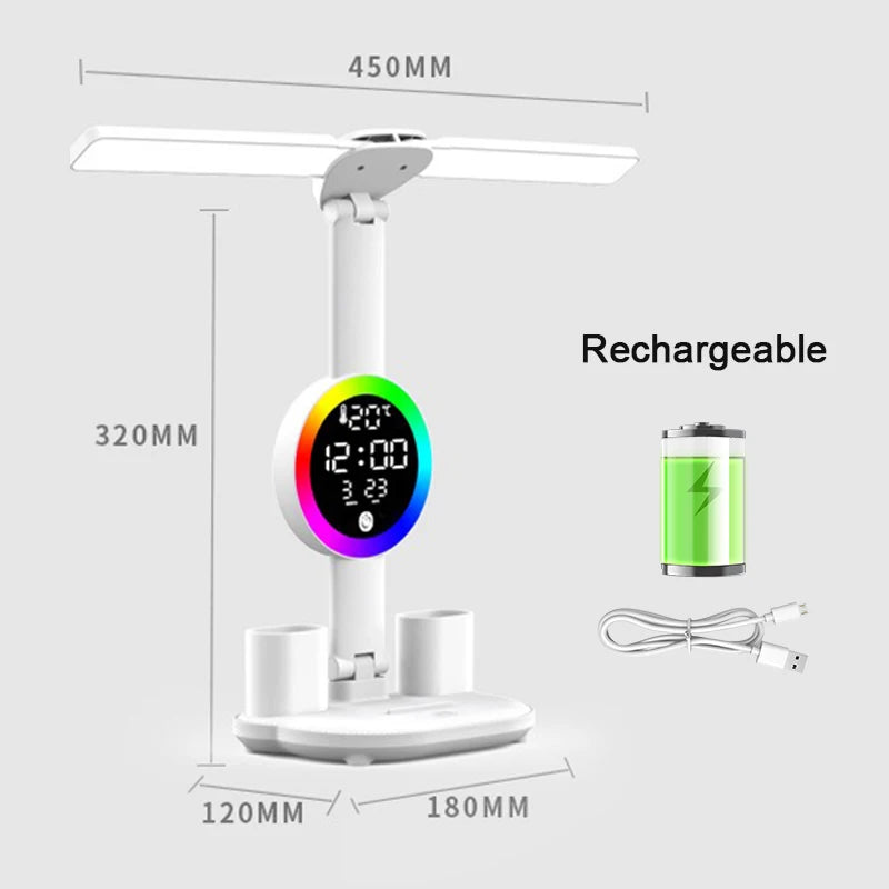 RGB LED Table Lamp Clock Display Touch Dimmable Reading Lamp  USB Rechargeable Foldable Eye Protection Desk Lamp Night Light