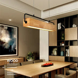 High-end Simple Nordic Style Wooden LED Pendant Light with Metal Pole for Indoor Lighting Decoration in Restaurants Cafes Bright
