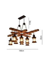 8-Light Rustic Country Chandelier Wood Pendant Lamp Industrial Ceiling Light Adjustable Height Vintage Style for Home Cafe Bar