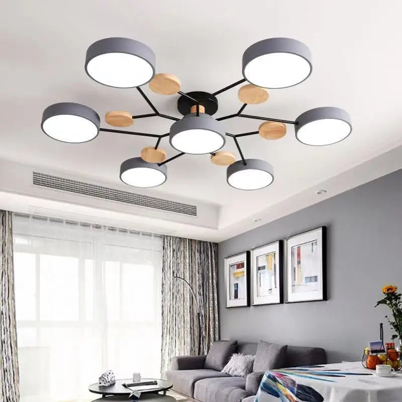 Nordic Macaron Ceiling Light - Modern Log & Metal Lamp for Living Room