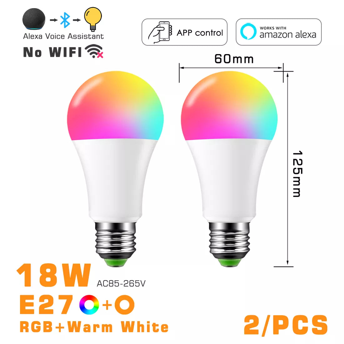 LED Smart Light Bulb, Color Changing Alexa Light, RGB Smart Lamp That Work With Alexa, E27 B22 Base,16 Million Colors, Dimmable