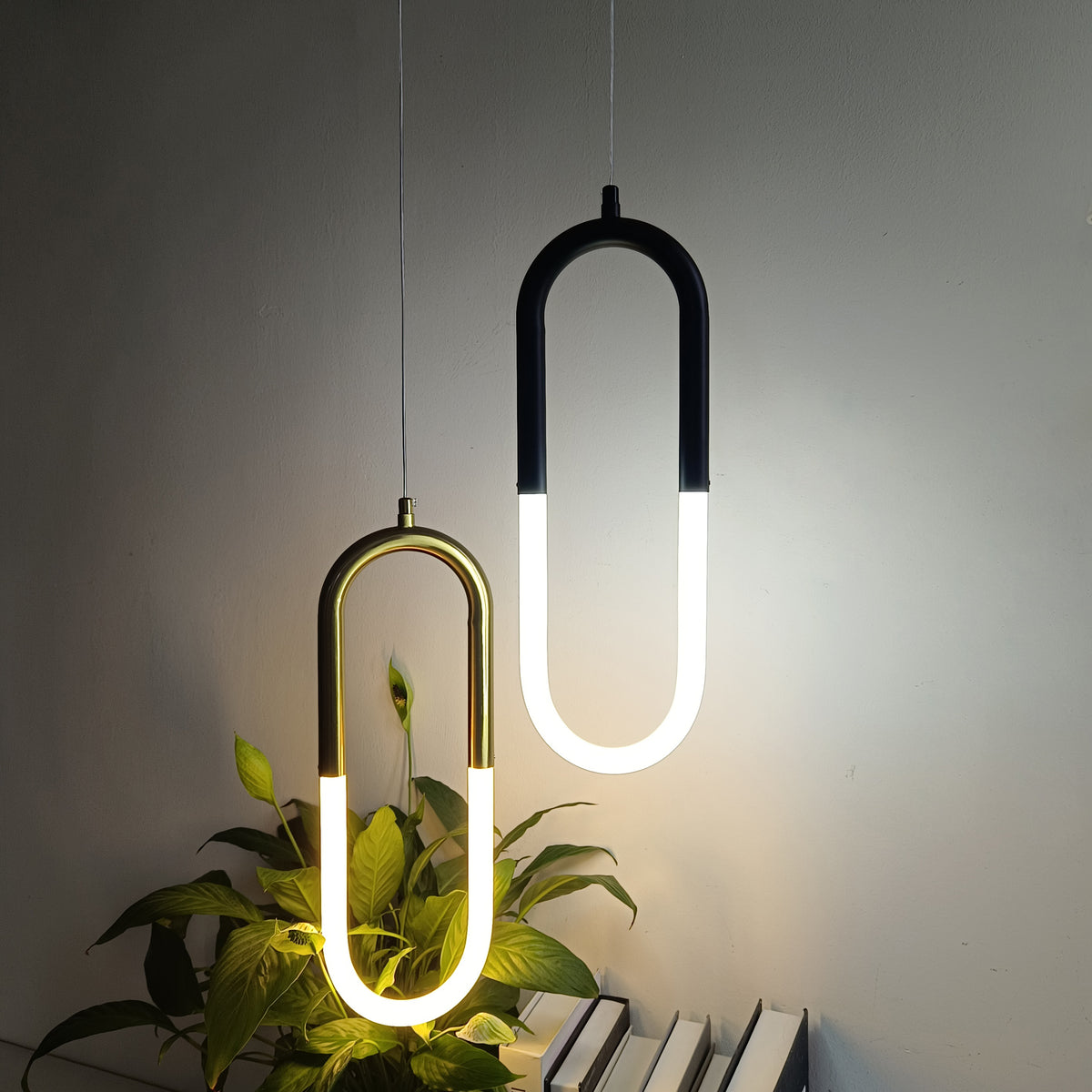 Brass Nordic bedside Long-line hanging lamp Modern creative U-shaped tube 360 degree LED pendant lights