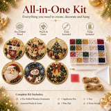 6Pcs Wooden Christmas Decoration DIY Pearl Art Kits for Adults, Xmas Tree Crafts Hanging Ornament Kit with Beads, Gems & Twine