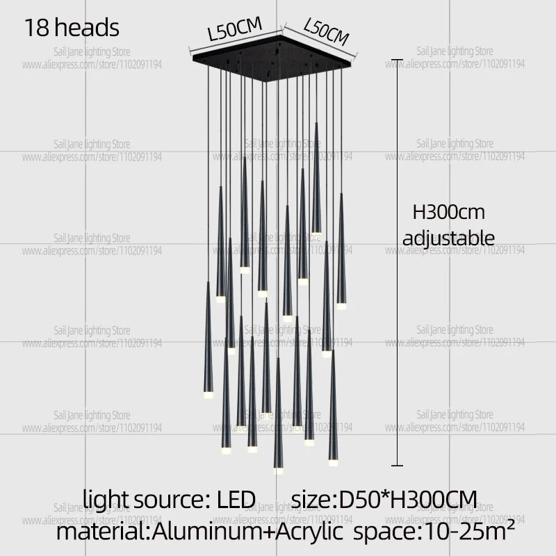 Modern Nordic Style Luxury Chandelier Villa Hanging Staircase Long Pendent Lamp LED Living Room Ceiling Light Indoor Lighting