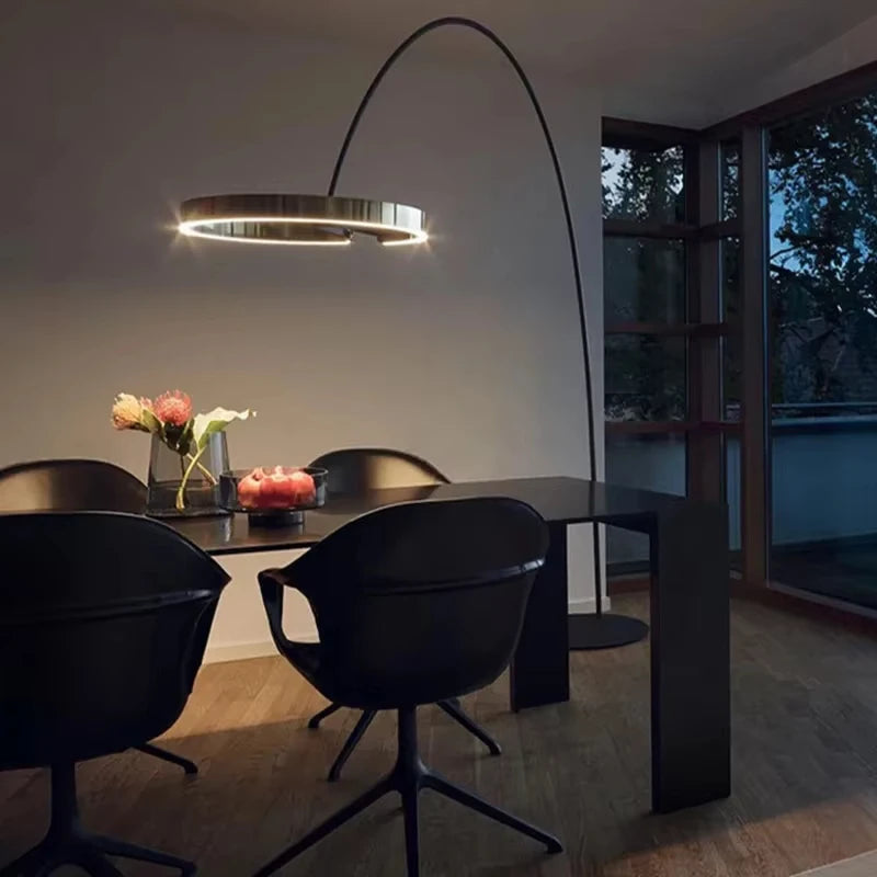 Nordic Luxury Circular Fishing Floor Lamp Living Room Bedroom Sofa Home Decoration Modern LED Light Wrought Iron Bedside Lamp