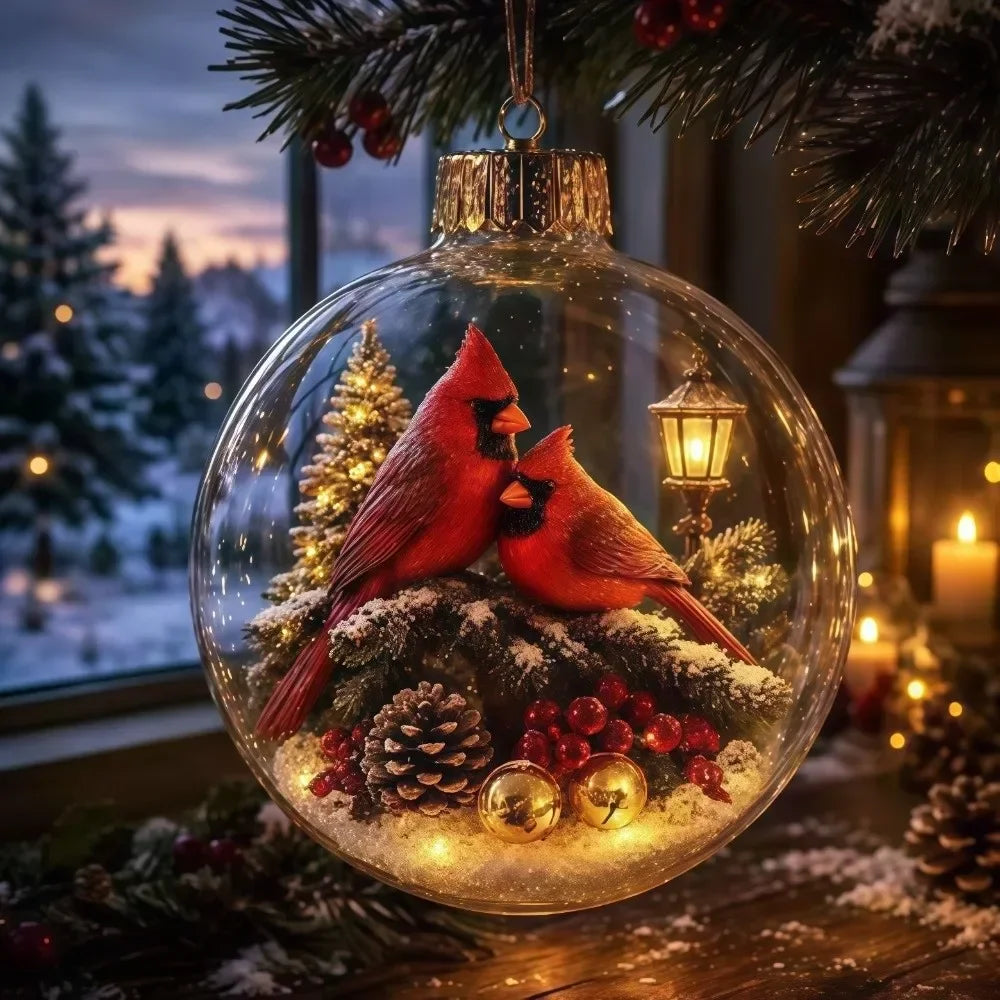 1pc 8CM Size Acrylic Material Christmas Ball Ornament Transparent Design with Light Santa Claus Pendant Hanging Christmas Decor
