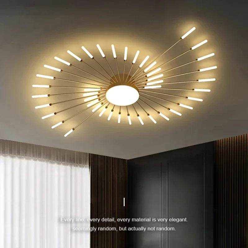 Modern Firework Led Chandeliers Lighting Lamp Home Decor Living Room Ceiling Lights Luminaria Bedroom Black Gold Spiral Lamparas