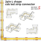 2Pin L-Shaped COB LED Connectors 8mm 10mm Strip to Strip Solderless Corner Connector for 2pin COB LED Strip Lights