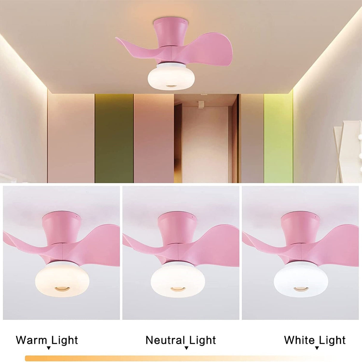 Modern Pink/Blue/White Creative 22 Inch Ceiling Fan Light with Remote Control for Living Room Bedroom