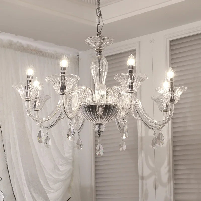 French Luxury Candle E14 Chandelier Decor Living Room Creamy Style Pendant Light Romantic Bedroom Hanging Lamp Led Luminarias