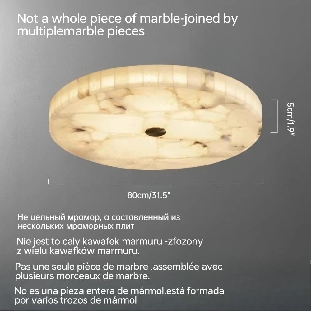Spanish Alabaster & Marble Ceiling Lamp - All-Copper Round Luxury Light