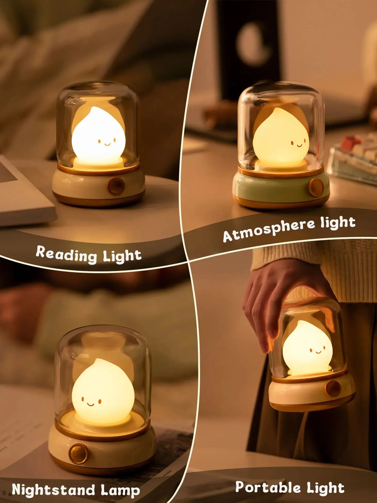 LED Flameless Candle White Noise Night Light Room Decor Lights USB Table Lamp Dimmable Bedside Lamp Camping Light Kids Xmas Gift
