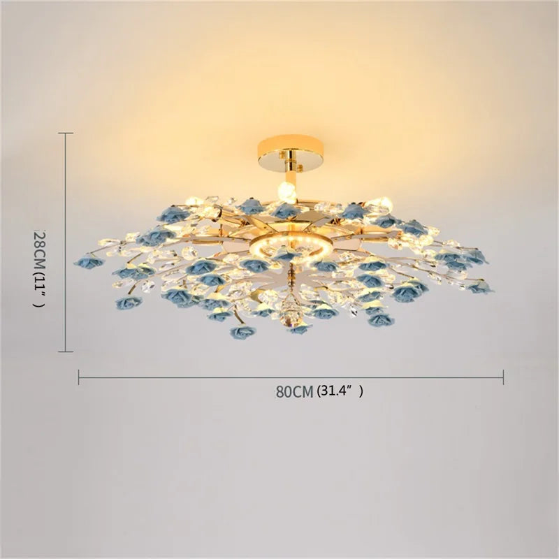 Flower Chandelier Lights Modern Ceramics Pink Flowers LED for Home Decor Dining Room Living Room Bedroom Ceiling Lamps