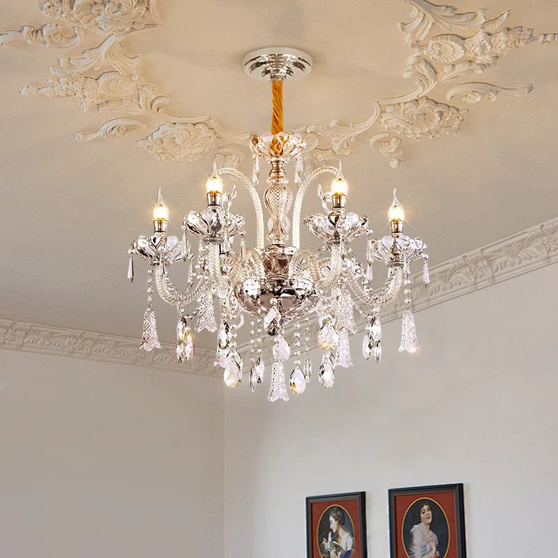 European Luxury Crystal Chandelier LED Living Room Restaurant Bedroom Villa  Hotel Duplex Building Candle Pendent Lamp