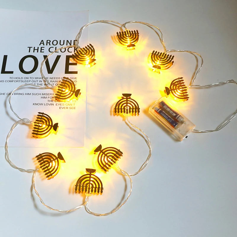 1.65m Eid Mubarak Decorative Lamp String Chanukah Hanukkah Candlestick Pentagram LED Lamp Ramadan Festival Party Decorations