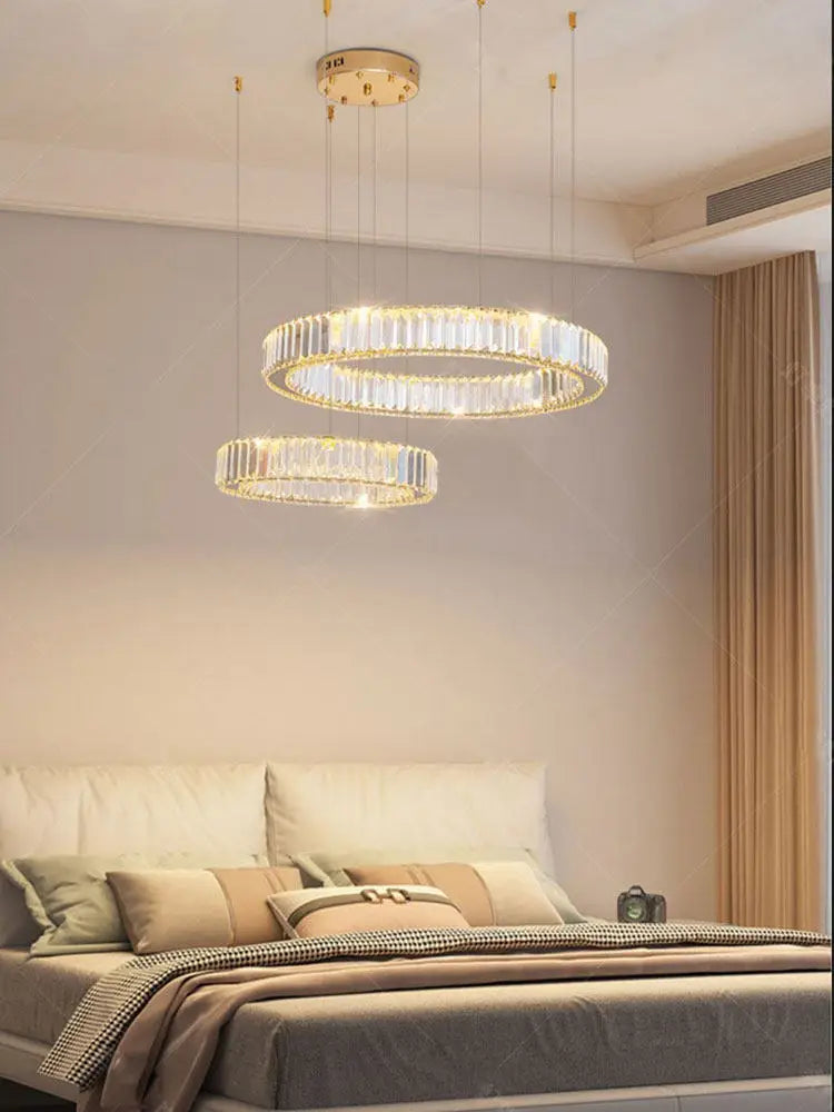 Luxury Design Gold Crystal LED Chandelier K9 Crystal Dimmable Pendant Light for Living Room Bedroom Hotel Villa Decor
