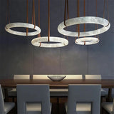 2026 Circular Marble Leather LED Hanging Lamp Modern Bedroom Living Room Main Light Fixture Nordic Faux Marble Pendant Light