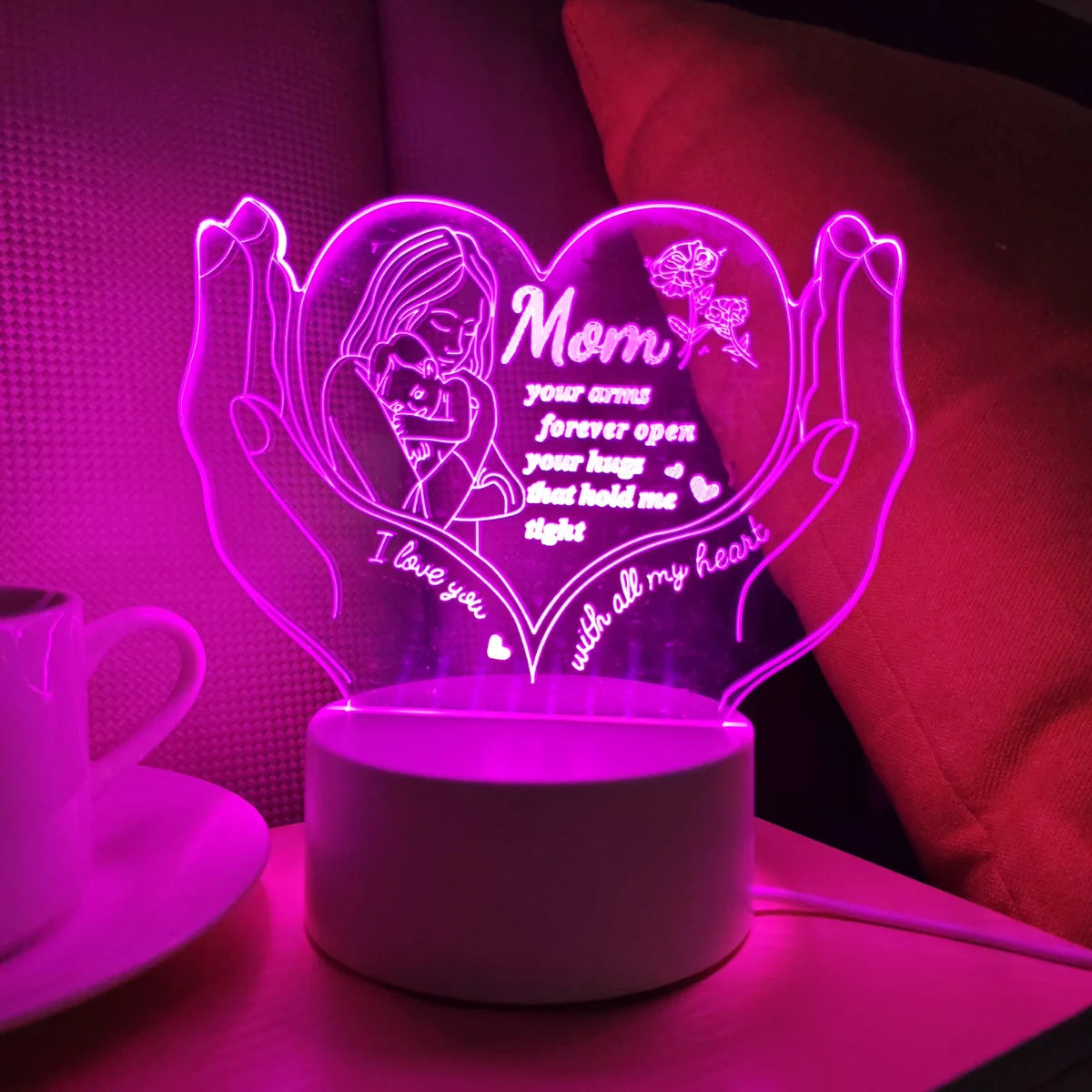 3D Creative Heart-Shaped Letter Night Light - Mother's Day Gift Lamp & Decorative Small LED Table Light for Mom