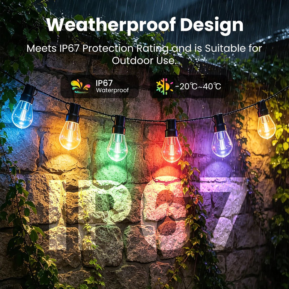 400ft Smart Outdoor Bulb String Lights APP Control RGBIC LED Bulbs Lights IP67 2.4 GHz Bluetooth Music Sync Garden Outdoor Decor