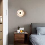 Art Deco Round LED Wall Sconce - Natural Marble & Brass Corridor Light