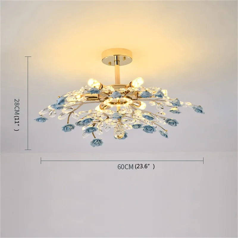 Flower Chandelier Lights Modern Ceramics Pink Flowers LED for Home Decor Dining Room Living Room Bedroom Ceiling Lamps