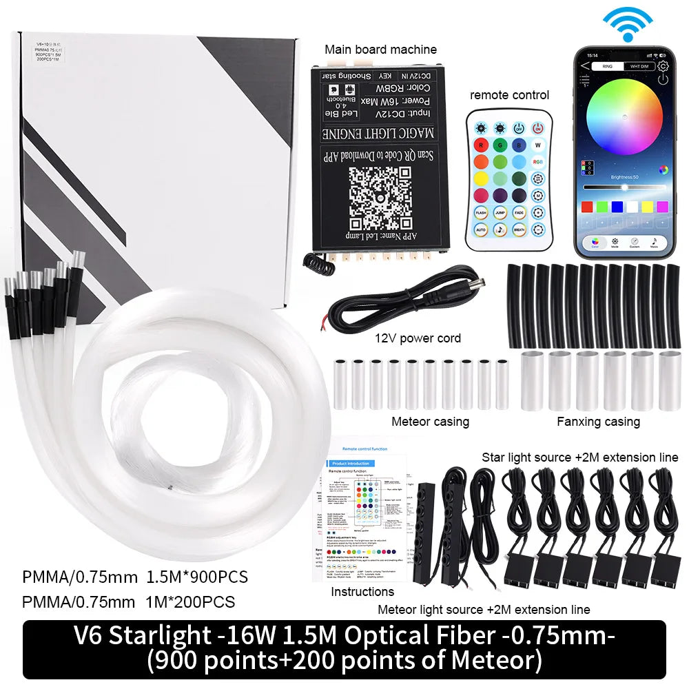 16W Twinkle LED Star Roof Chandelier - RGBW Fiber Optic Starlight Headliner Kit