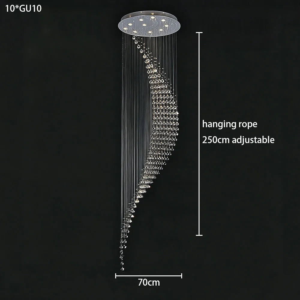 Modern Spiral Long Crystal Chandelier High Ceiling Stairwell Pendant Light Duplex Villa Indoor Decor Lighting