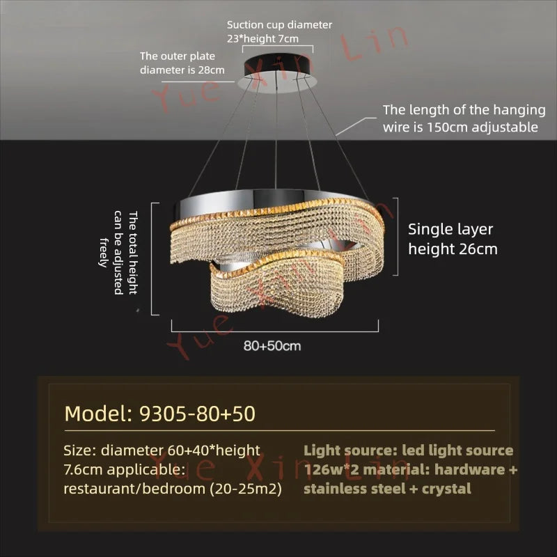 Nordic Crystal Pendent lamp Living room Chandelier New Dining room Bedroom Luxury LED Pendant High-end Interior Lighting Luster