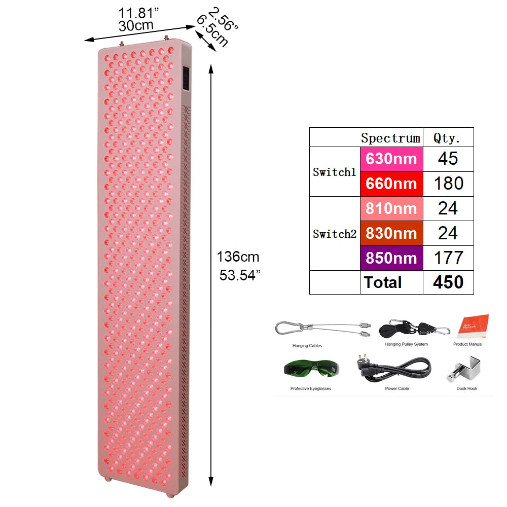 Red Light Therapy OEM/ODM 5 Wavelengths Pulse Model Full Body Use 300-3600W Infrared PDT Touch Screen LED Red Light Therapy Panel Device