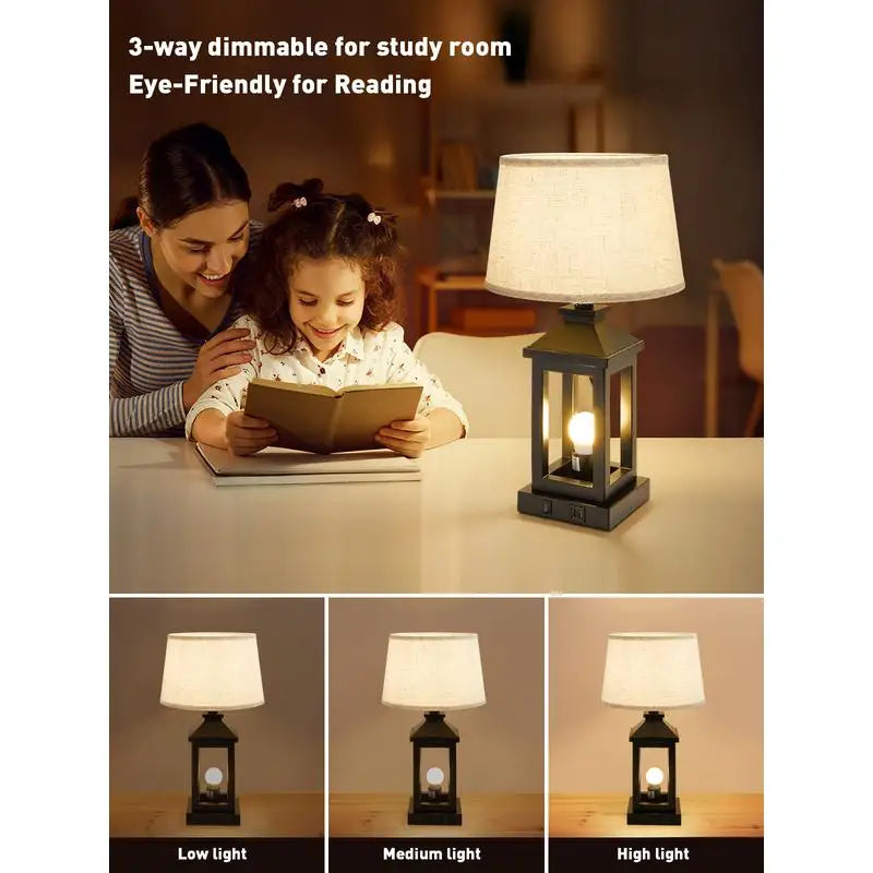 20.5in Black Farmhouse Touch Control Lamp, 3-Way Dimmable Nightstand Light with 2 Bulbs for Living Room, Bedroom, Office,