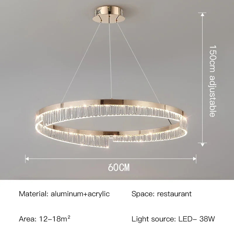 Modern Luxury Style Led Chandelier For Living Room Bedroom Dining Room Pale Gold Luster Lamp Round Ring Design Pendant