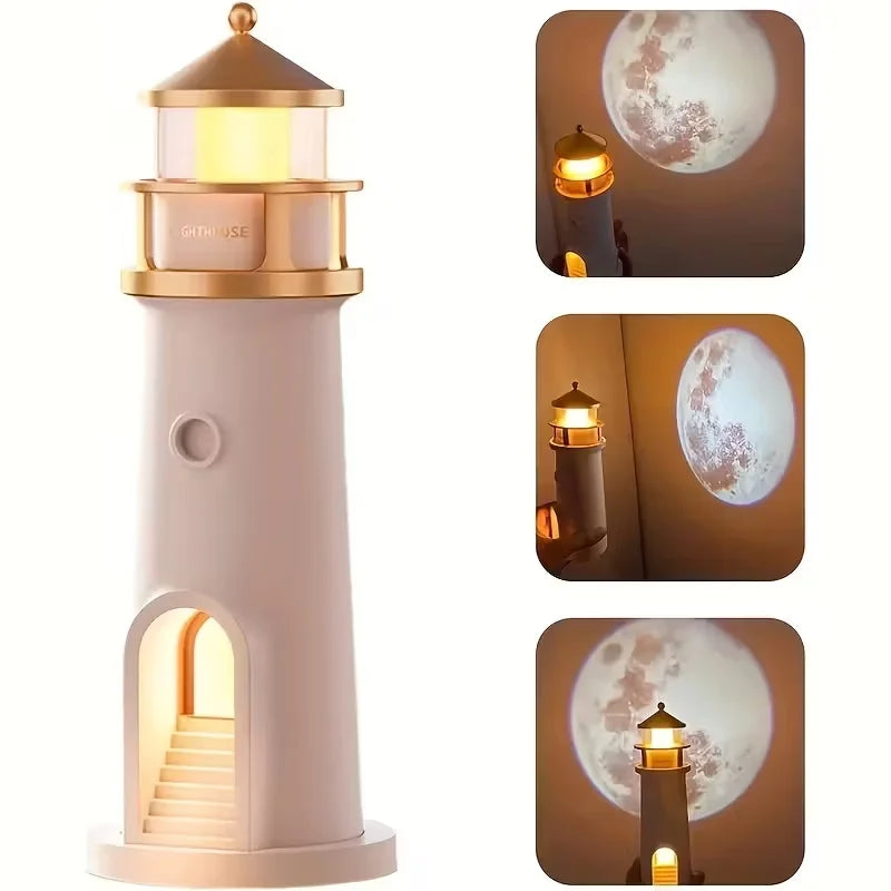 Moon Lamp Projection Lighthouse Lamps Night Light Remote Control Ambient Projector Lights for Room Decor Xmas Birthday Kids Gift