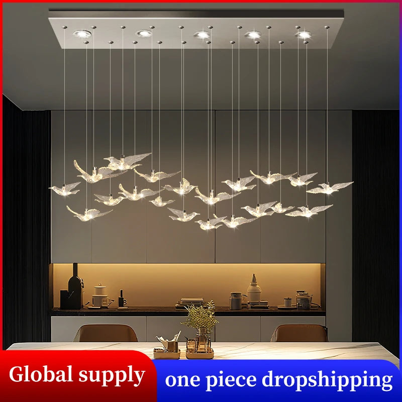 Suspension Chandelier Design Bird Hanging Lamp Dining Table Dining Chandelier Rectangle Kitchen Island Acrylic Pendant Light